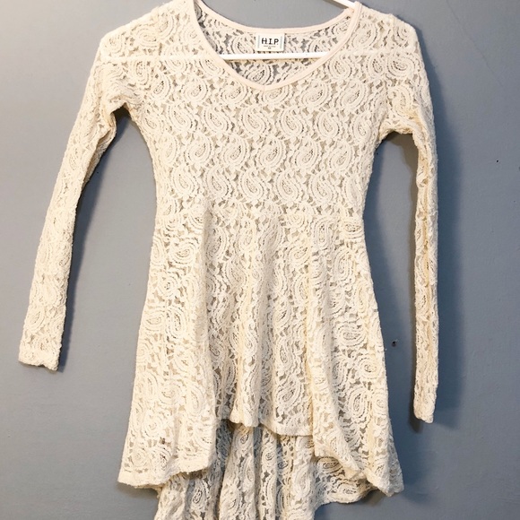 H.I.P. Cream Long Sleeve LACE Blouse - Picture 1 of 4